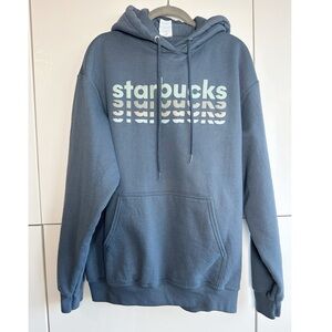 Starbucks Employee Sweatshirt Hoodie Gray Blue Size Large Kangaroo Pocket